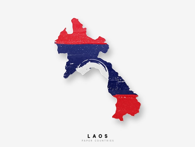 Laos gedetailleerde kaart met vlag van land. Geschilderd in aquarelverfkleuren in de nationale vlag.