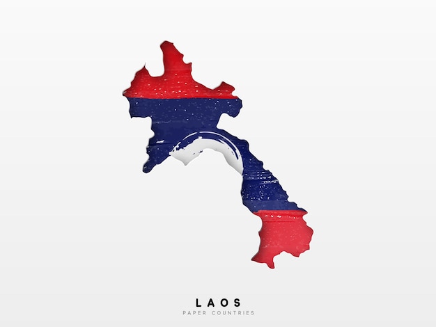 Laos gedetailleerde kaart met vlag van land. Geschilderd in aquarelverfkleuren in de nationale vlag.