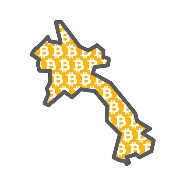 Laos landkaart met bitcoin crypto valuta-logo