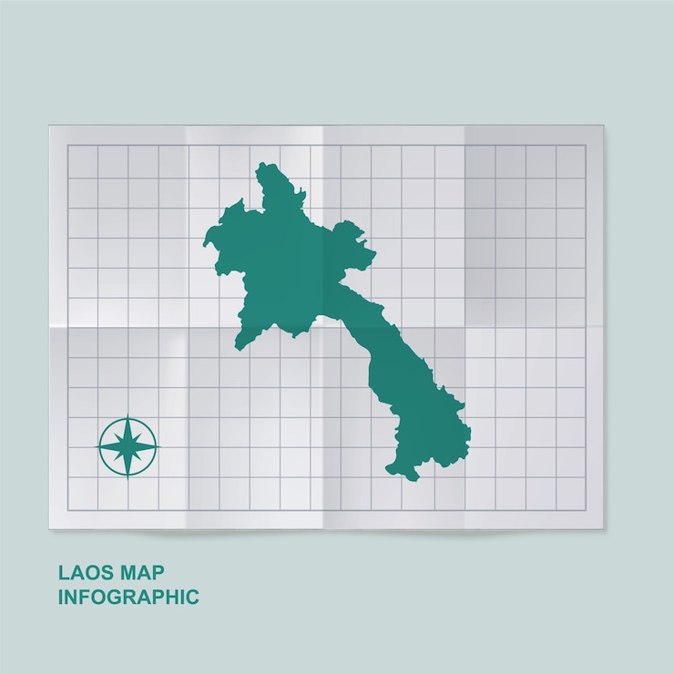 Vector laos map country in folded grid paper