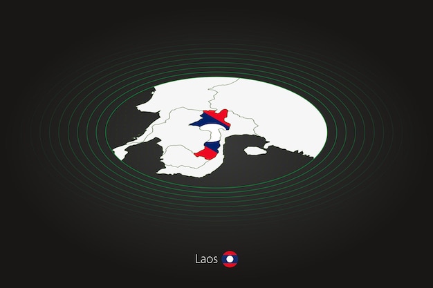 近隣諸国との暗い色の楕円形の地図のラオスの地図