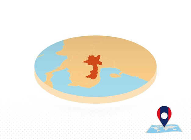 아이소메트릭 스타일 오렌지 원 지도에서 설계된 라오스 지도