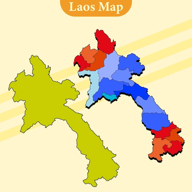 Laos map vector with regions and cities lines and full every region