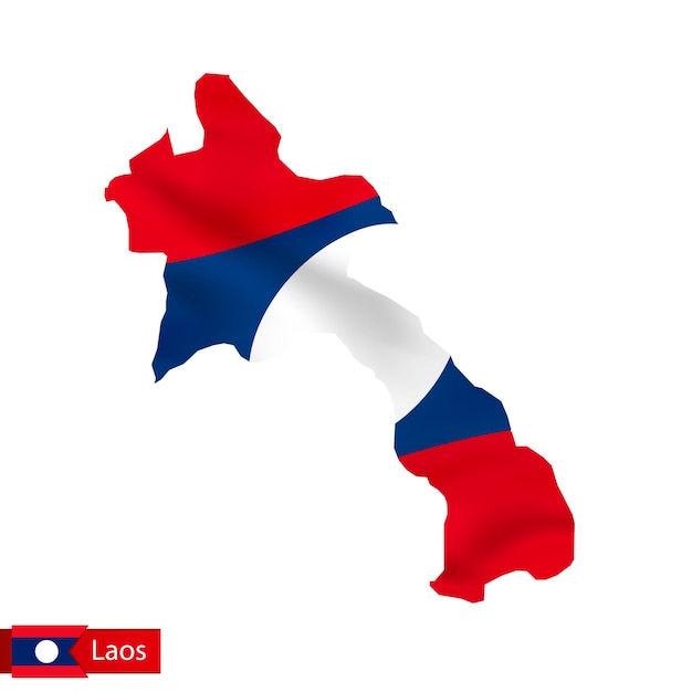 Laos map with waving flag of country