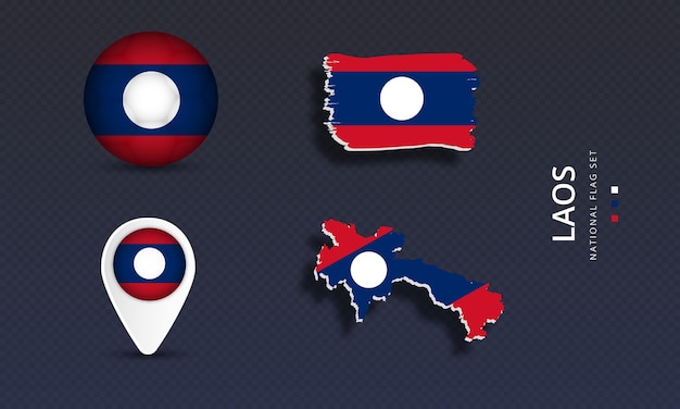 Vector laos national country wave flag set