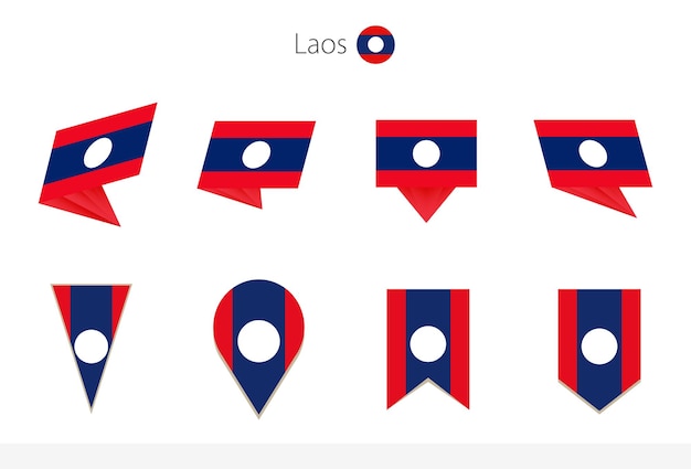 Laos national flag collection eight versions of Laos vector flags