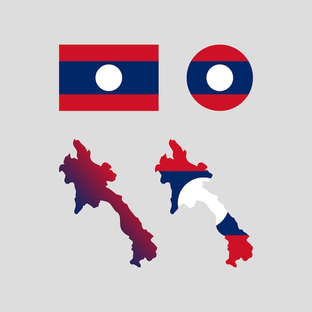 Vector laos national flag and map vectors set