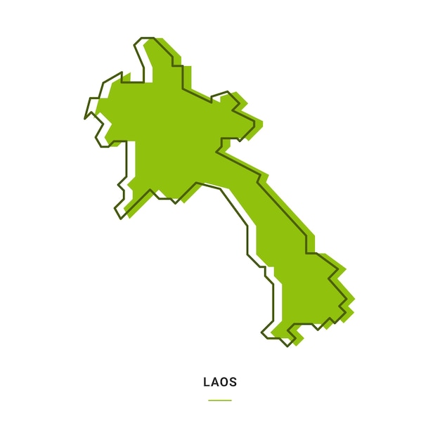 Laos overzichtskaart met groene kleur Modern Simple Line Cartoon Design