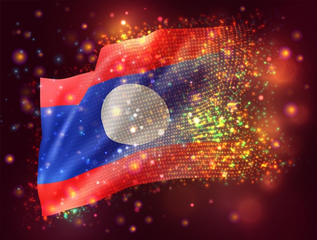 Laos, vector 3d flag on pink purple background with lighting and flares