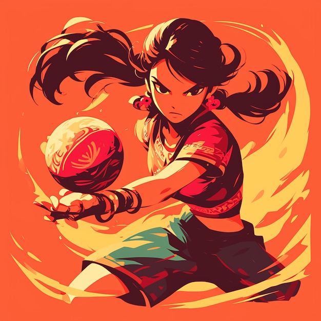 A Laotian woman is playing sepak takraw