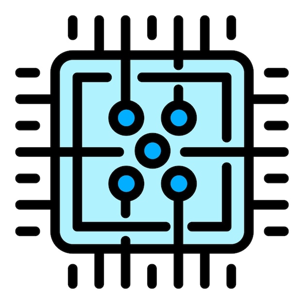 Vettore vettore di contorno dell'icona del processore ai del laptop circuito digitale cervello scientifico