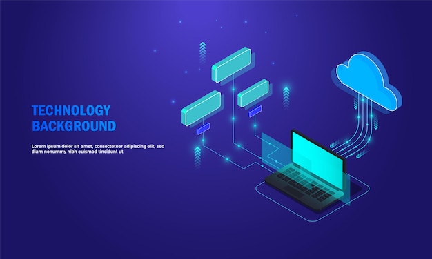 Laptop analyse verwerking cloud services concept bestand back-up isometrische vector Database