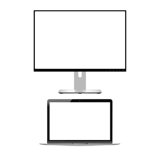 Вектор Макет ноутбука и настольного пк, пустой векторный экран. изолированный дисплей ноутбука