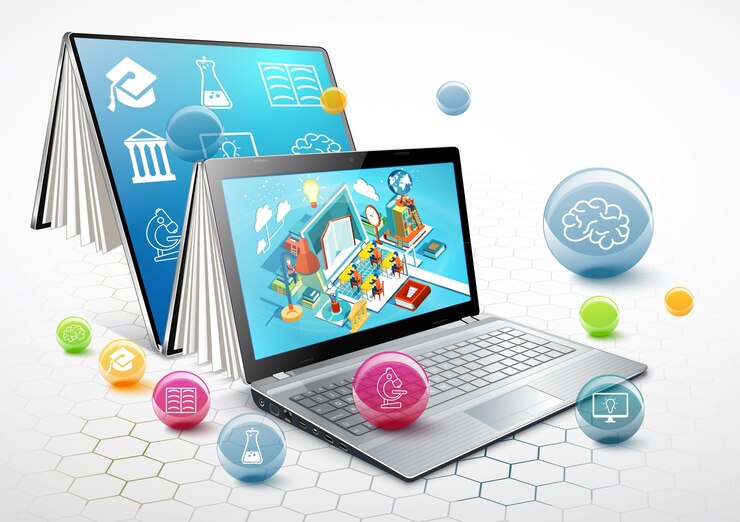 Vector laptop as a book the concept of learning online education vector illustration