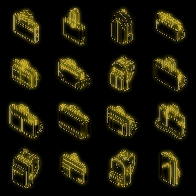 Set di icone di borsa per laptop vettore neon