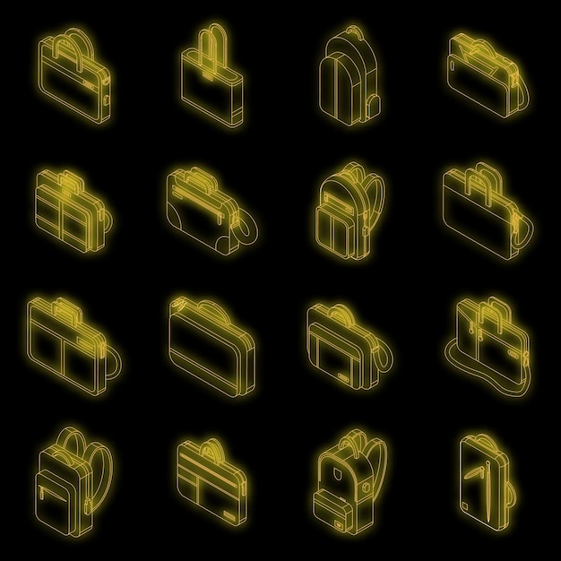 Vector laptop bag icons set vector neon