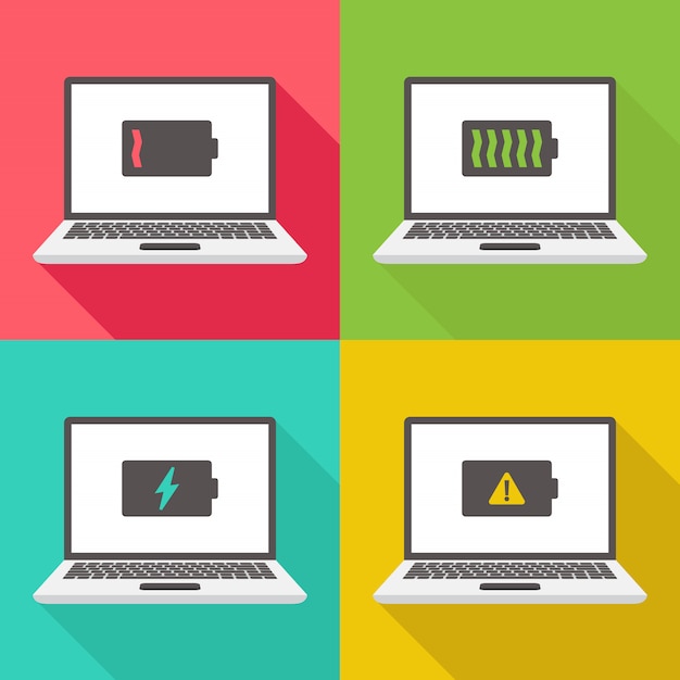 Laptop battery notification flat design illustration