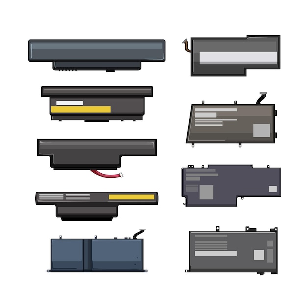 Laptop battery set cartoon vector illustration