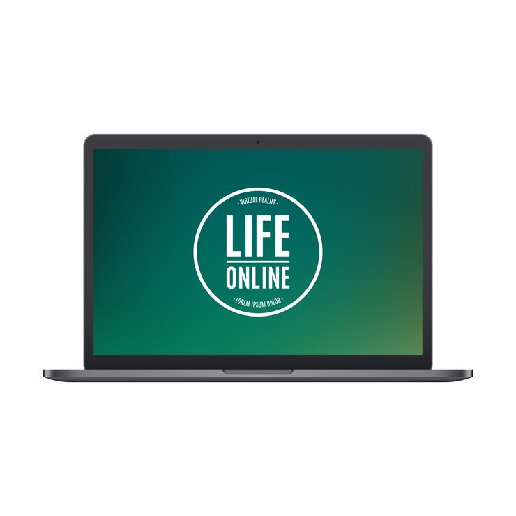 Vector laptop berijpte zwarte kleur met het gekleurde scherm dat op witte achtergrond wordt geïsoleerd. stock illustratie