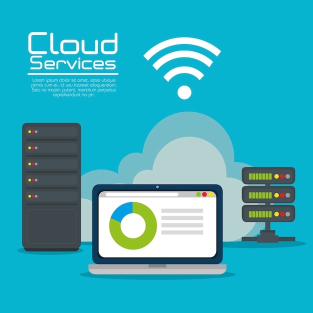 Laptop of cloud computing and services theme vector illustration