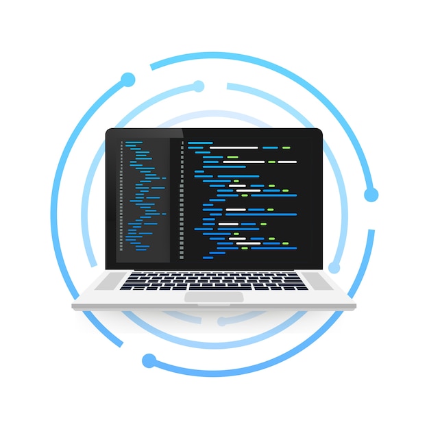 Laptop coding concept. web developer, , programming. laptop screen code. illustration.
