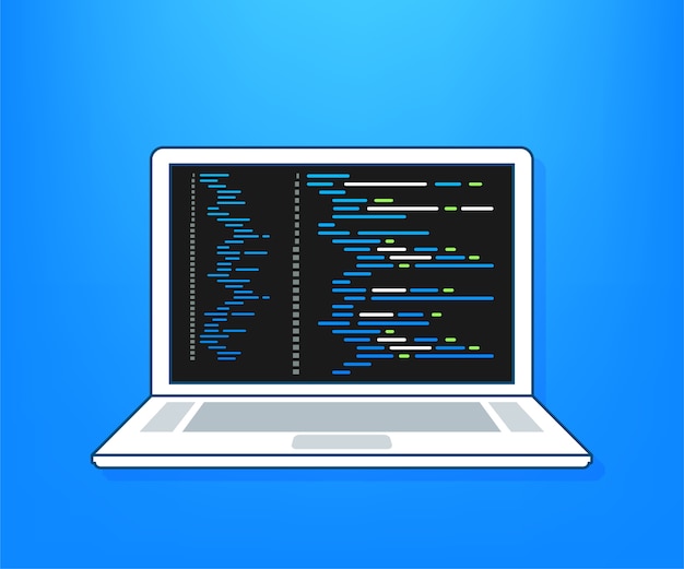 Вектор Концепция кодирования ноутбука. веб-разработчик`` программирование. код экрана ноутбука. иллюстрация.
