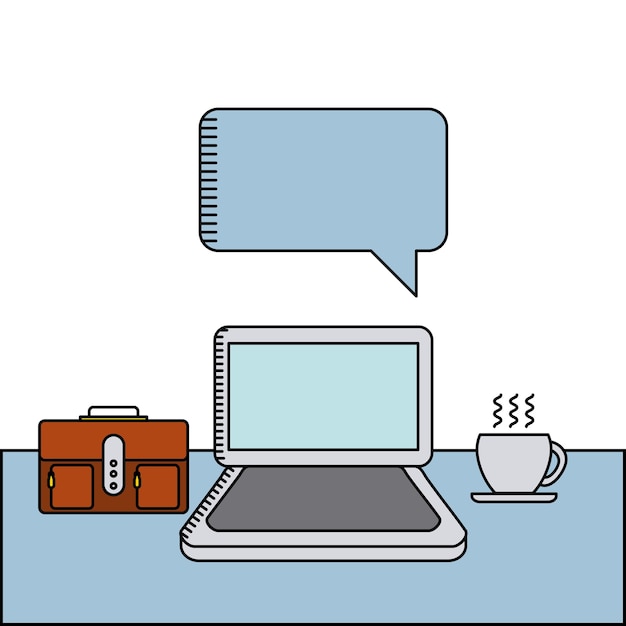 Vector laptop computer briefcase and coffee mug icon