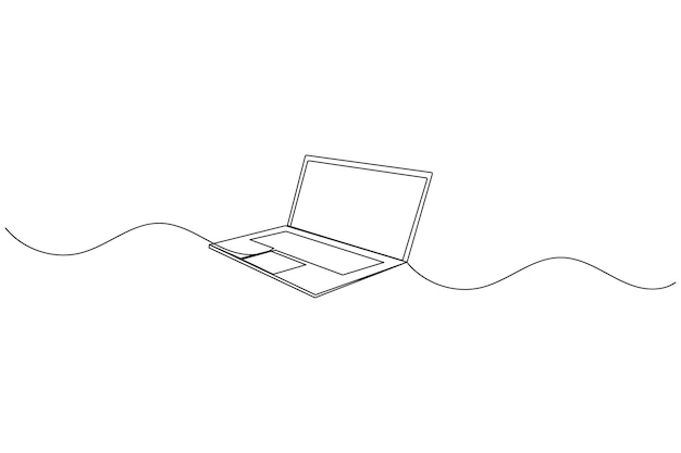 laptop computer continuous one line drawing and minimalist style isolate outline vector illustration