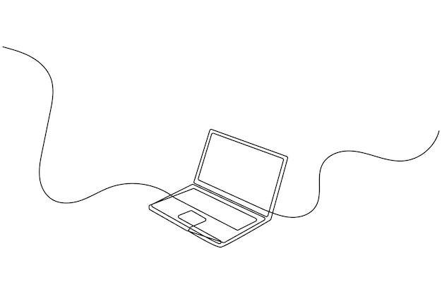 laptop computer continuous one line drawing and minimalist style isolate outline vector illustration