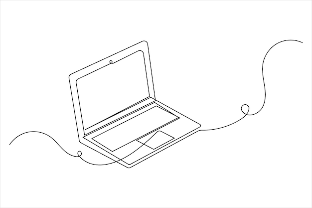 laptop computer continuous one line drawing with isolated simple outline vector illustration