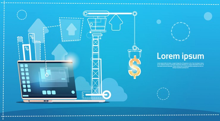 Vector laptop computer finance success concept