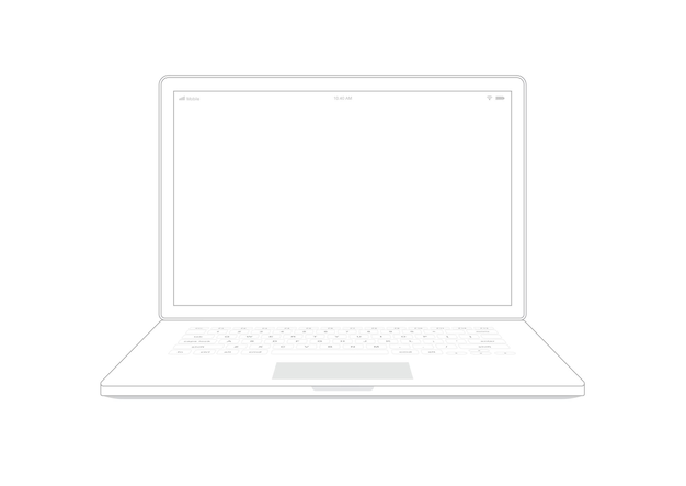 Laptop computer notebook outline on white background.