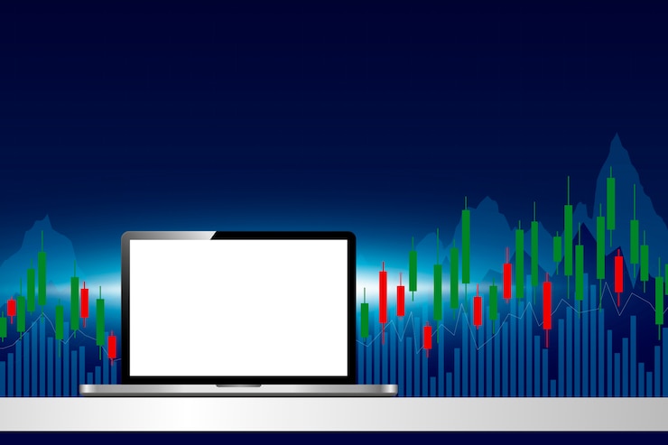 Vector laptop computer with stock market 