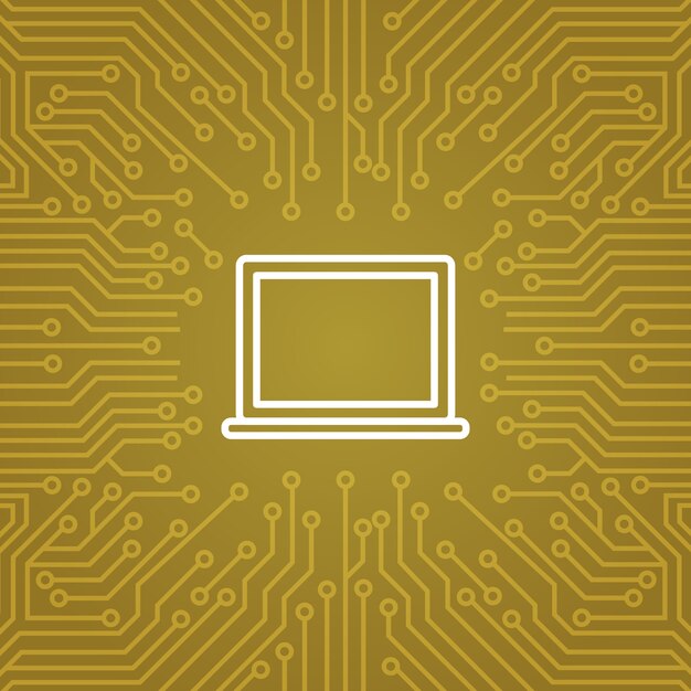 Laptop computerpictogram over computer chip moterboard achtergrondbanner