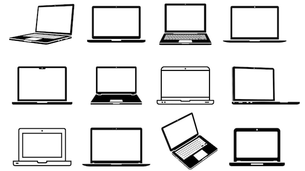 Vector laptop computers set in different styles