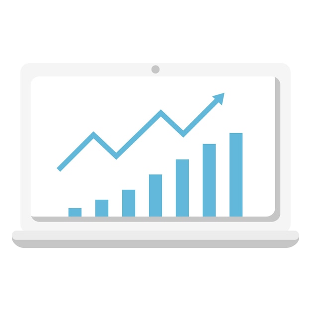 Laptop computor and growing chart bar