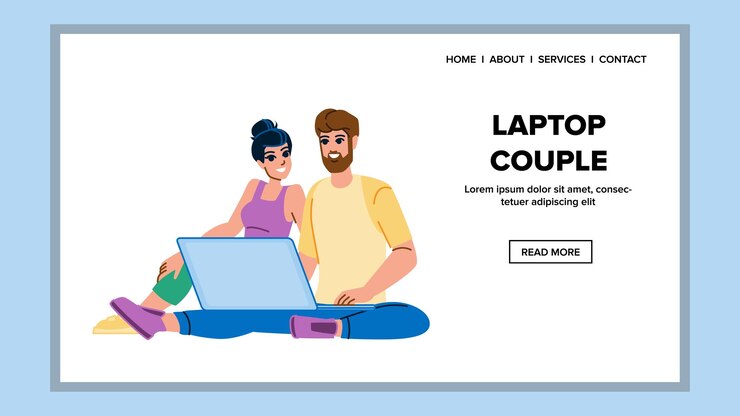 Vector laptop couple vector