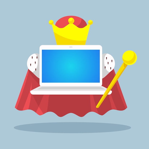 Laptop emperor with a scepter and a crown