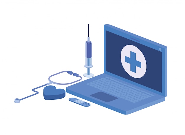 Laptop en laboratoriuminstrumenten geïsoleerde pictogram