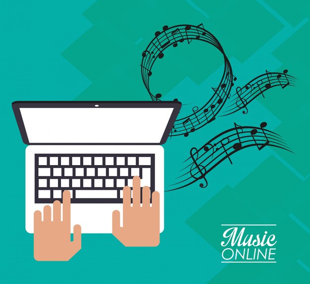 Vector laptop en muziek online ontwerp
