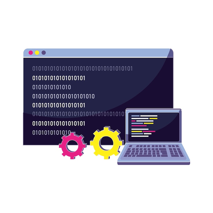 Vector laptop en website met gegevensprogrammacode