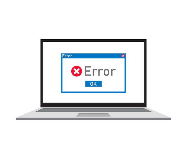 Laptop error on the screen. screen error. internet network. message notification. alert message.