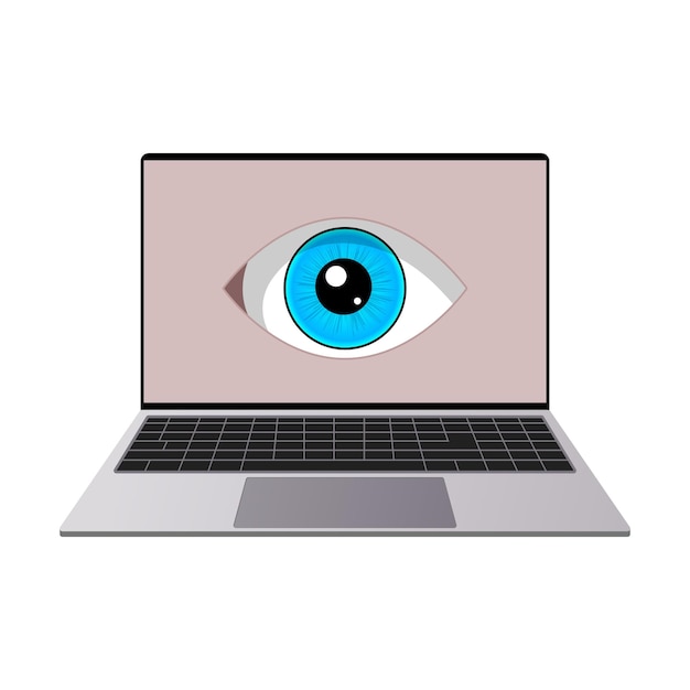 Laptop and eye icon. Internet surveillance, spyware, computer is watching you concepts