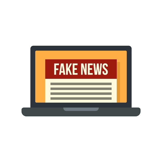 Laptop fake news icon Flat illustration of laptop fake news vector icon isolated on white background