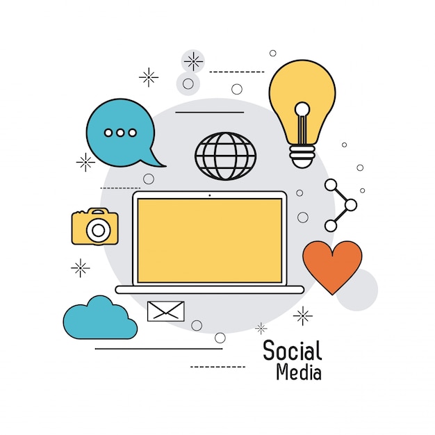 Laptop gadget social media icon set