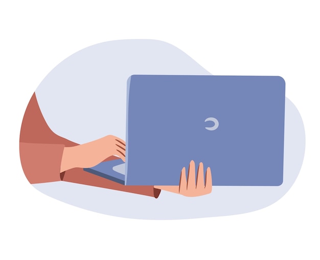 Laptop in hands Isolated vector illustration