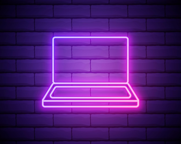 Vector a laptop icon elements of media in neon style icons simple icon for websites web design mobile app info graphics isolated on brick wall