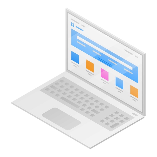 ラップトップ アイコン白い背景で隔離の web デザインのラップトップ ベクトル アイコンの等尺性