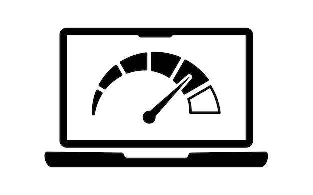 Laptop icon with internet connection speed test on the screen Internet download speed test on web page Speed test and network performance information Signal quality Vector illustration