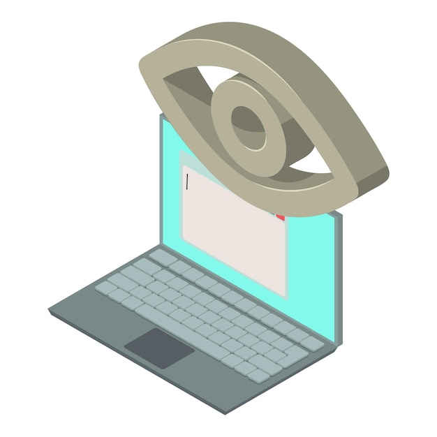Laptop icoon isometrische vector Moderne laptop en grote geopende menselijke oog icoon Digitalisering moderne technologie